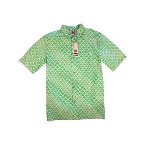 Adidas Originals All Over Trefoil Print Short Sleeve Button‎ Shirt Mint Green XS